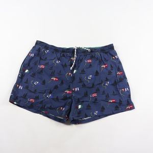 90s Mens Large Sailboat Print Swim Trunks Blue